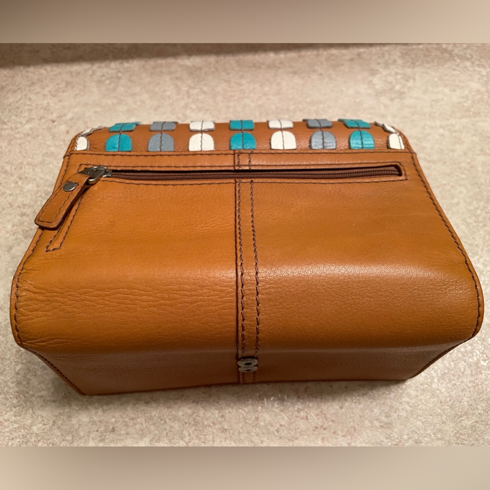 Large Fossil Clutch Wallet Genuine Leather Brown Teal Blue - Picture 6 of 10